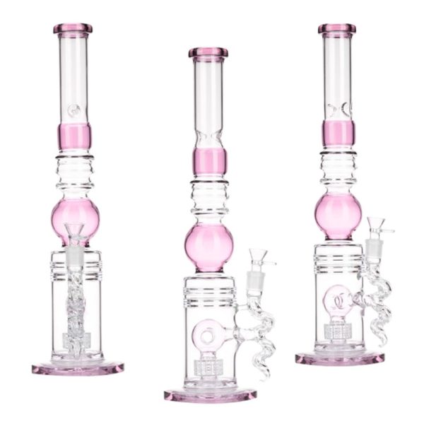 18.5" Shower Head Perc Glass Bong - Pink (C2699)