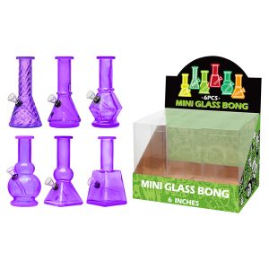 6" 5MM Glass Bong, Assorted Designs - Purple (GL-M60101)