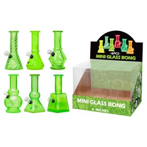 6" 5MM Glass Bong, Assorted Designs - Green (GL-M60102)