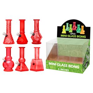 6" 5MM Glass Bong, Assorted Designs - Red (GL-M60103)