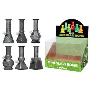 6" 5MM Glass Bong, Assorted Designs - T Black (GL-M60105)