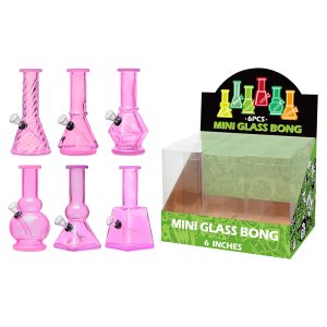 6" 5MM Glass Bong, Assorted Designs - Pink (GL-M60106)