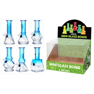 6" 5MM Glass Bong, Assorted Designs - Blue (GL-M60204)