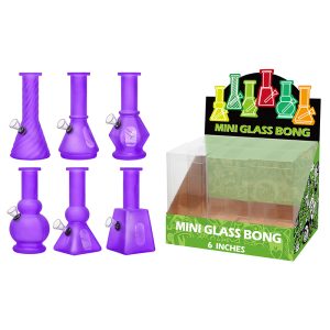 6" 5MM Glass Bong, Assorted Designs - Purple (GL-M60301)