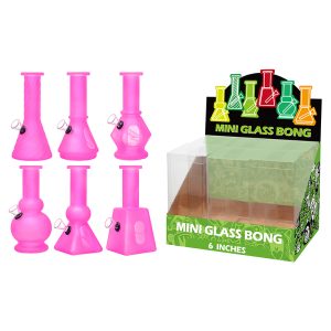 6" 5MM Glass Bong, Assorted Designs - Pink (GL-M60306)