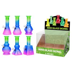 6" 5MM Glass Bong, Assorted Designs - Colorful (GL-M60502)