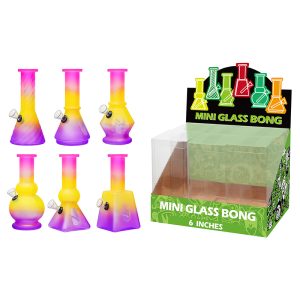 6" 5MM Glass Bong, Assorted Designs - Colorful (GL-M60506)