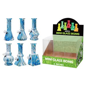 6" Glass Bong , Assorted Designs- Blue (GL-M63017)