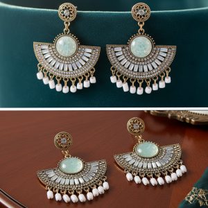 Beaded Indigenous Earrings - White - (JS22250-C)