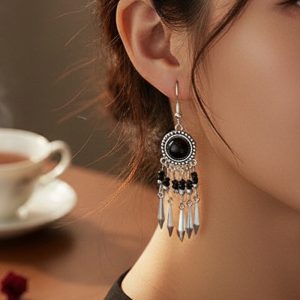 Metal Indigenous Earrings - Black - (JS22252-B)