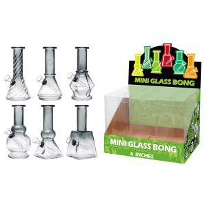 6" 5MM Glass Bong, Assorted Designs - T Black (GL-M60205)