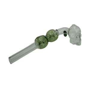 6" Glass Bubble Pipe with Skull - Green - (OBJ47)