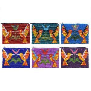Beaded Hummingbird Striped Pattern Seed Bead Coin Purse Pouch - (SB-CP-HB)