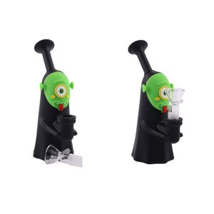 6" Silicone Black Colored Alien Face Bong - (SMKE-090-Green)