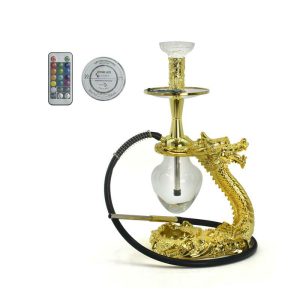 21" Dragon Deign Single Hose Hookah, - Gold (LED SMSU-H001-A)
