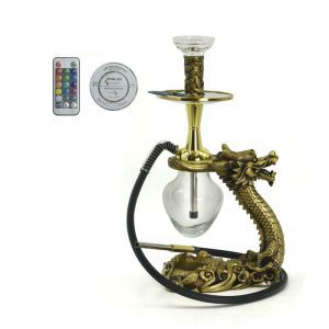 21" Dragon Deign Single Hose Hookah, LED - Gold+Black (SMSU-H001-C)