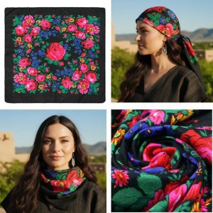 45″ x 45″ Metallic Kokum Floral Scarf (CD-Scarf-1-45 Metallic Black)