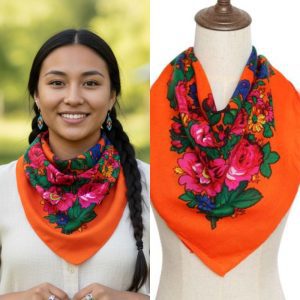 30" x 30" Metallic Kokum Floral Acrylic Fiber Printed Scarf (CD-Scarf-1-30 Metallic Orange)