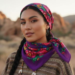 30" x 30" Metallic Kokum Floral Acrylic Fiber Printed Scarf (CD-Scarf-1-30 Metallic Purple)