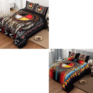 Micro Mink Sherpa Lined King 3 Piece Blanket Set - Medicine Wheel (0259 MW)