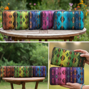 Womens Printed Fleece Wallet w/ Zipper - Gradient (0518)