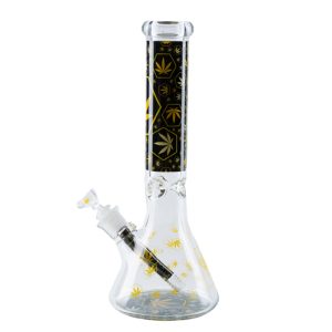 14" 7MM Weed Leaf Design Exclusive License Glass Bong (C1559-K03)