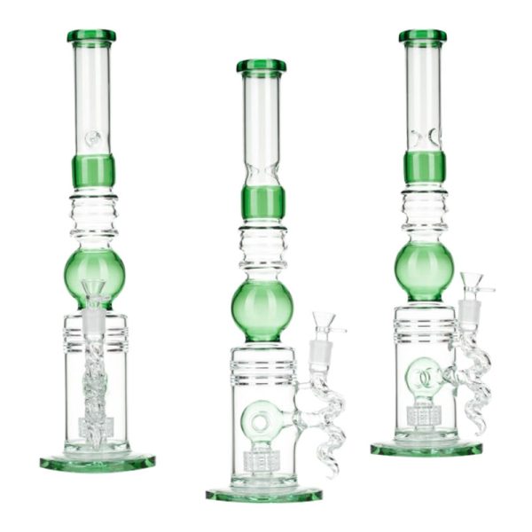 18.5" Shower Head Perc Glass Bong - Green (C2699)