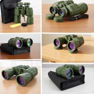 60X50 Perrini Green Army Binoculars with Pouch Day/Night Prism View (1208-Gear)