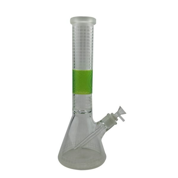 14" 7MM Deep Sand Blasting Beaker Glass Bong - (C1035+CC268-Slime Green)
