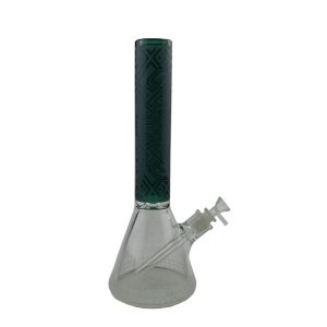 14" 7MM Deep Sand Blasting Beaker with Color Top Glass Bong - (C1037-Teal)