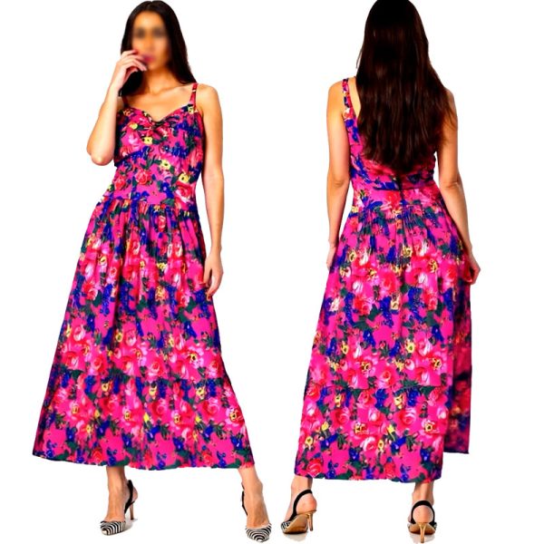 Floral Art Sexy Low-cut Deep V-neck Elegant Long Dresses - (Floral 1034)