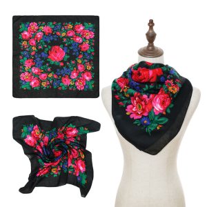 30" x 30" Non-Metallic Kokum Floral Scarf (CD-Scarf-1-30 Non-Metallic Black)