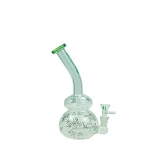 Haze 9" Weed Leaves Bubble base Dab Rig - Green (Mini-A)
