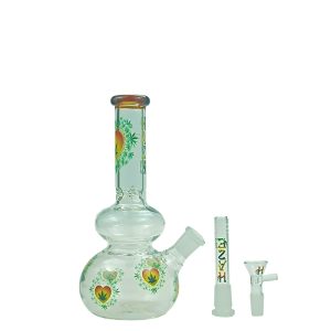 Haze 9" Heart Leaf double bubble base bong with color lip - Amber (Mini-U)