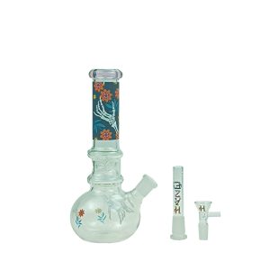 Haze 9" Skull Hand & Flower bubble base bong - Pink (Mini-V)