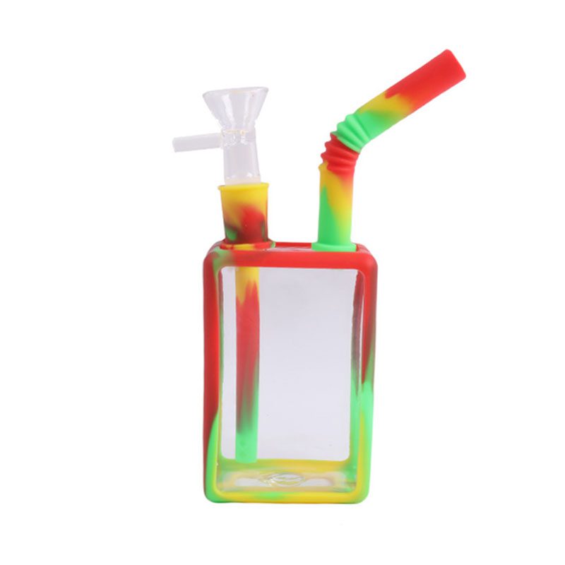 7''Clear Juice Box Bong (SMKE-072-Green+Red+Yellow)