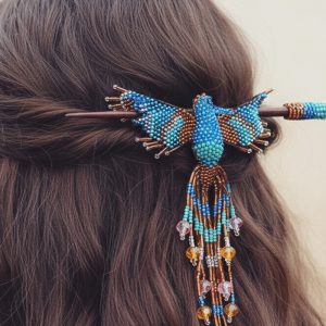 Handmade Seed Bead Hummingbird Hair Pick - Assorted  Colors (SB-HUM-HAPK)
