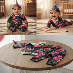Kokum Floral Baby Onesie - Assorted Size (Floral 980 Black)