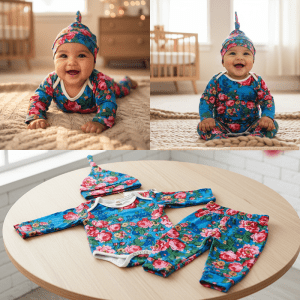 Kokum Floral Baby Onesie - Assorted Size (Floral 980 Turquoise)