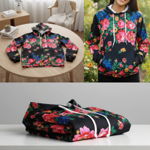 Kokum Floral Hoodies- Black -Assorted Size (Floral 981)