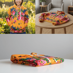 Kokum Floral Hoodies- Orange - Assorted Size (Floral 981)