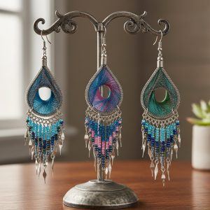 MTCH Style Hole Thread Teardrop Earring With Long Bead Tear D - Assorted Colors (MTCH-EAR)