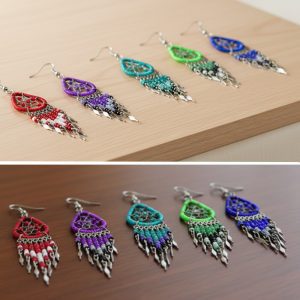 Teardrop Shaped Dream Cather Earring w/Long Beaded Dangle (NDC-TDC-EAR)