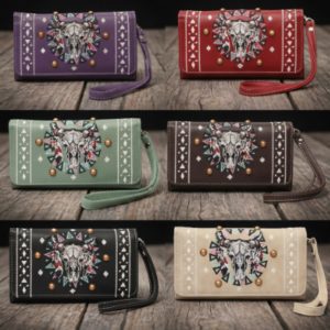 Fashion Embroidered Clutch - Buffalo Skull (1630 BS)