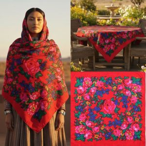 60" x 60" Non-Metallic Kokum Floral Acrylic Fiber Scarf (CD-Scarf-1-60 Non-Metallic Red)