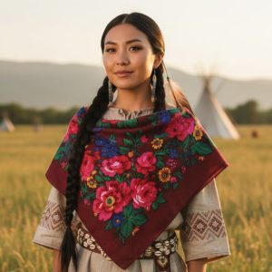 45" x 45" Metallic Kokum Floral Scarf (CD-Scarf-1-45 Metallic Burgundy)