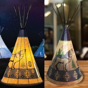 Traditional Wolf Parchment Desk Teepee Lamp Individual - Large  (LP-10025)