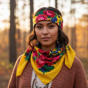 30" x 30" Metallic Kokum Floral Acrylic Fiber Printed Scarf (CD-Scarf-1-30-M-Yellow)