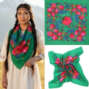 45" x 45" Metallic Kokum Floral Acrylic Fiber Printed Scarf (CD-Scarf-1-45 Metallic Green)