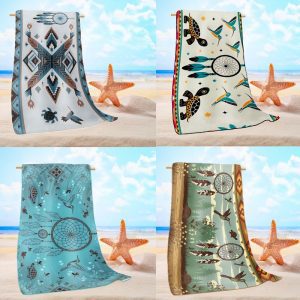 Dream Catcher and puffin bird and turtle Printed Beach towel (NTVT-001-4)